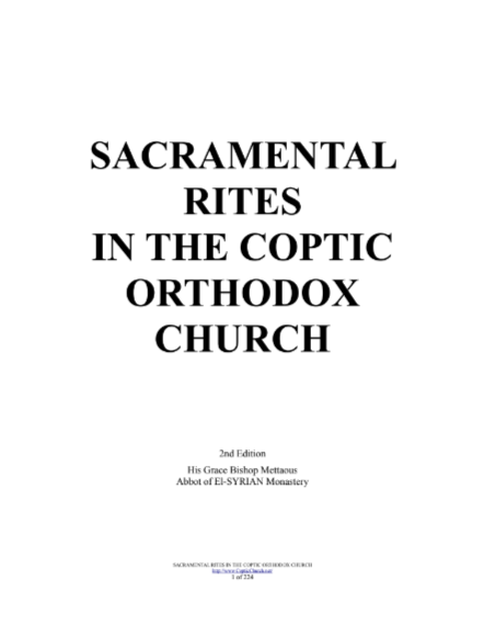 Sacramental Rites In The Coptic Orthodox Church
